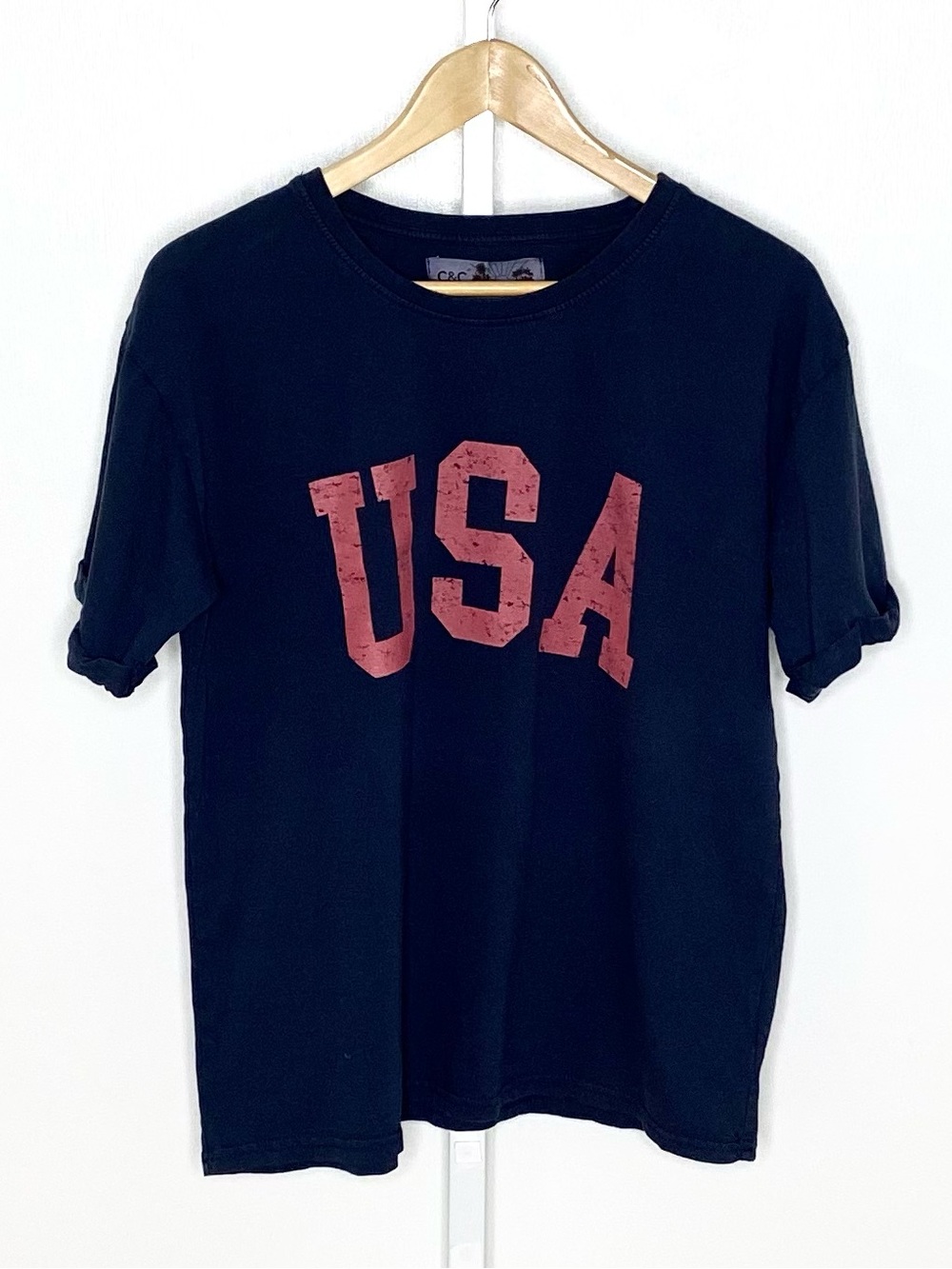 C&C California | Navy/Red Sunwashed 100% Cotton USA Short-Sleeve T-Shirt Sz Med